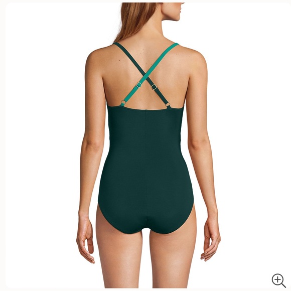 Lands end Women's Slender Suit V-neck Pleated X-back OnePiece Swimsuit - Picture 3 of 7